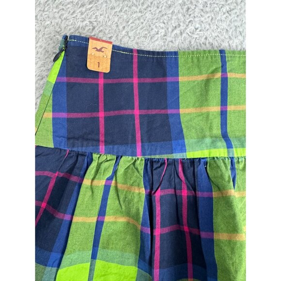 Hollister Womens Plaid Mini Skirt Green/Blue Sz 1 Preppy CottonBlend Lightweight - Picture 5 of 15